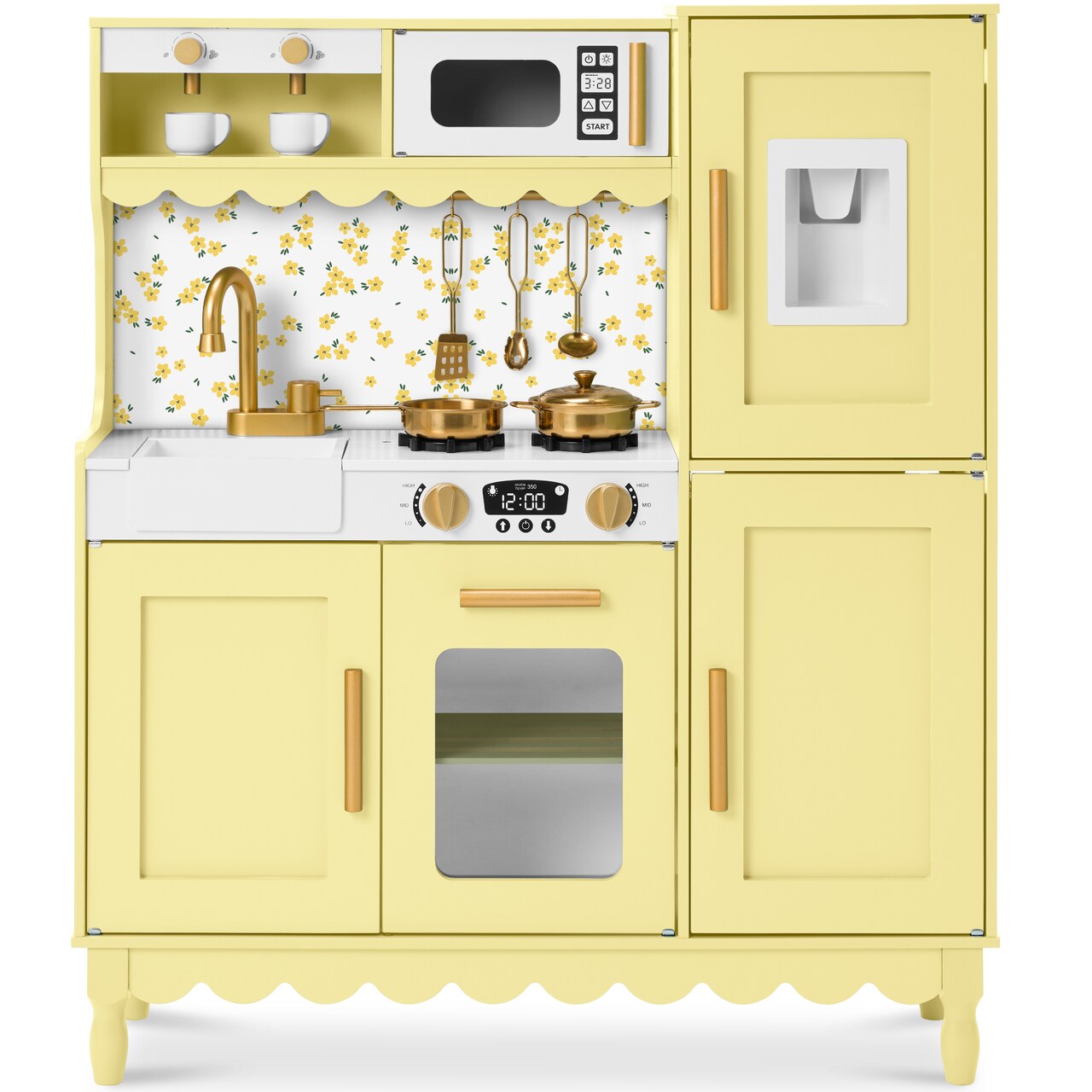 Best Choice Products Wooden Cottage Kids Pretend Play Kitchen with 11 Accessories, Espresso Machine